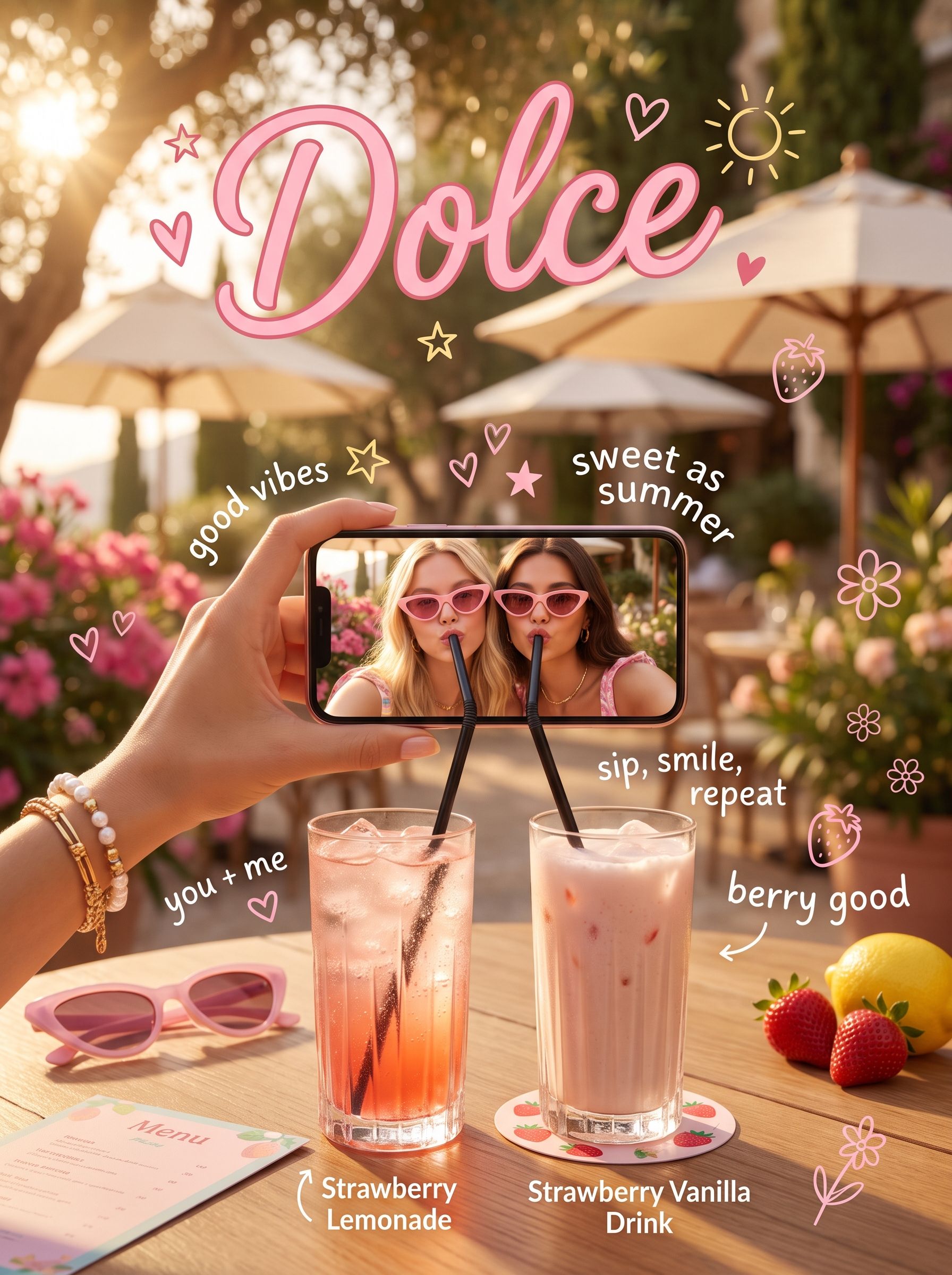 Summer Drink Pic: Strawberry Lemonade und Strawberry Vanilla Drink mit Dolce Doodles